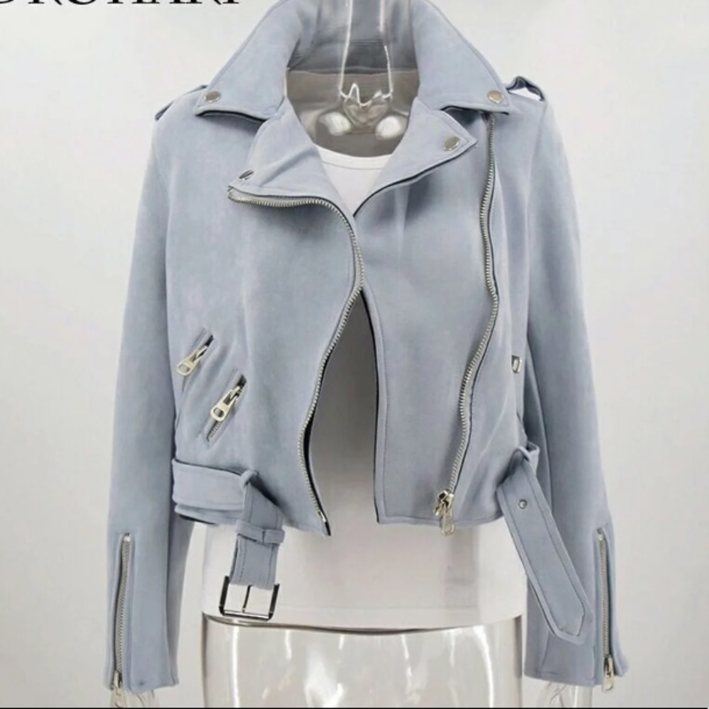 Blue suede moto jacket